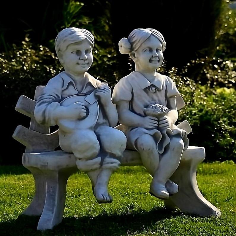 Ławeczka Dziewczyna z bukietem + Chłopiec